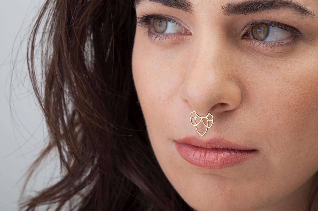 Tribal Septum Piercing Lotus Septum Ring Gold septum