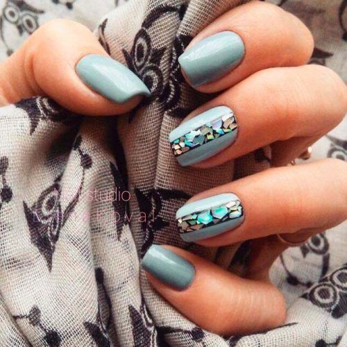 Soft Gray Blue Nails Art #shortnails #greynails